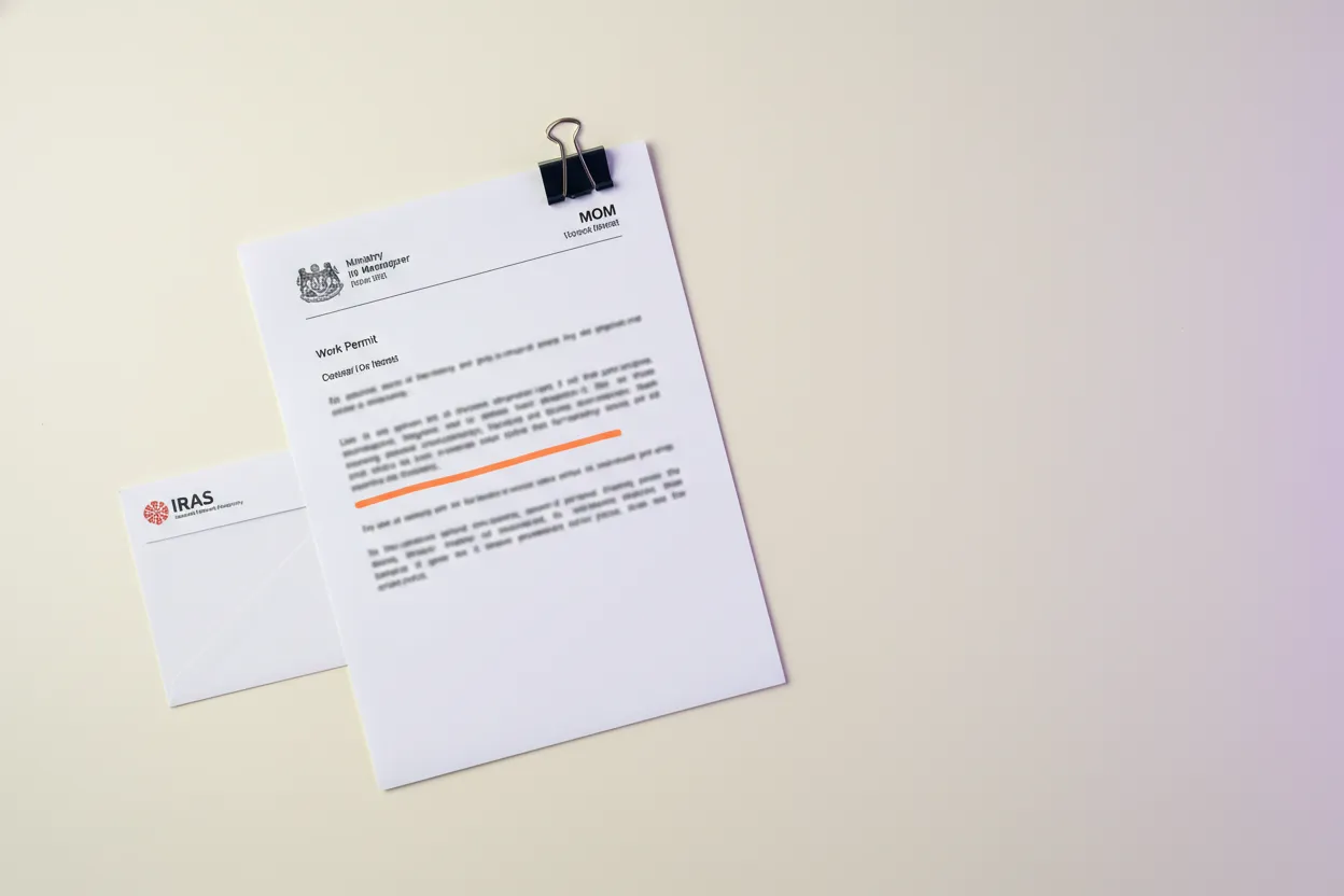 MOM letter, IRAS envelope and a binder clip — the statutory paperwork micro businesses face every year.